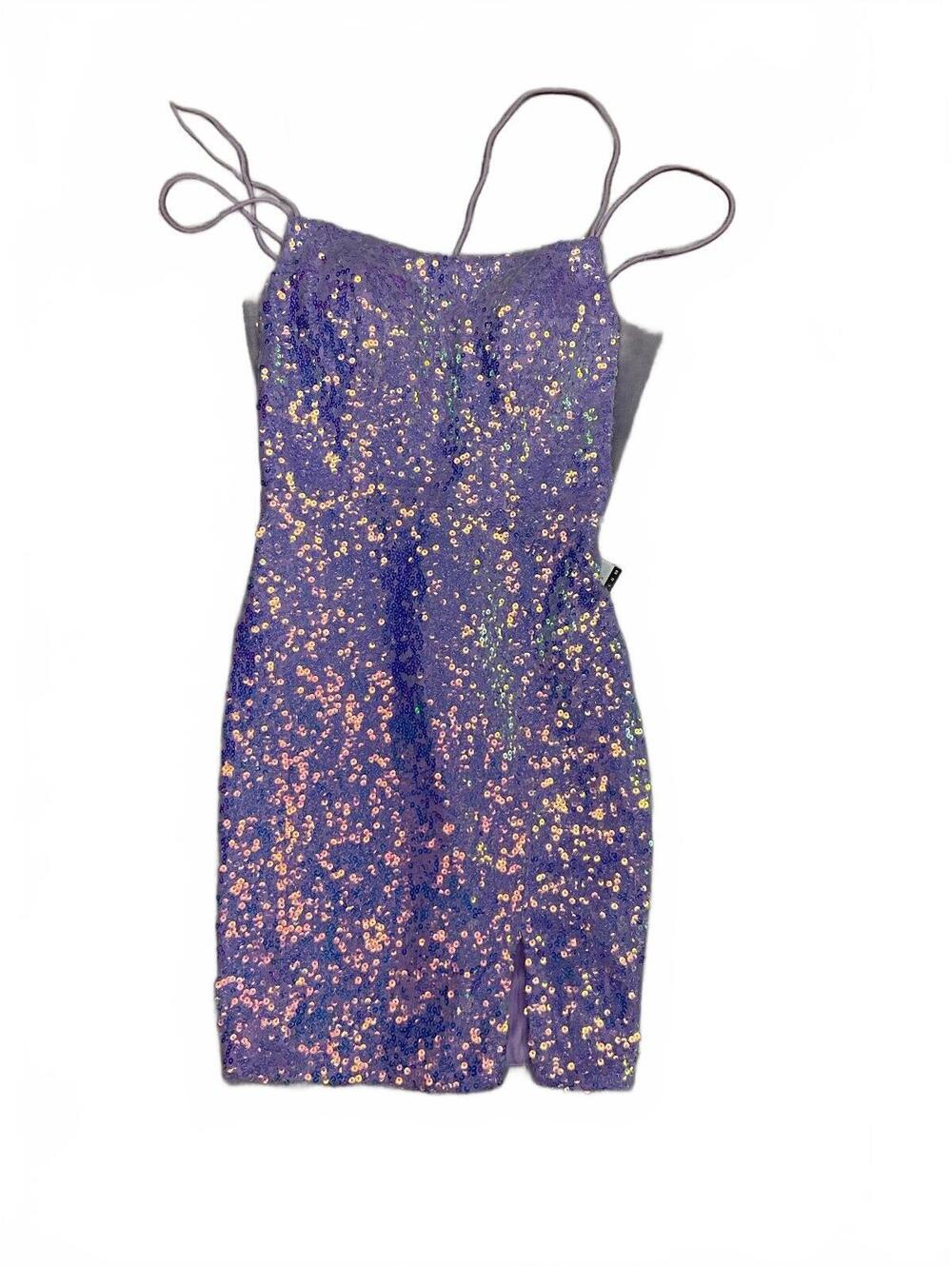Lilac Sequin Lace Up Back Party Dress NWT